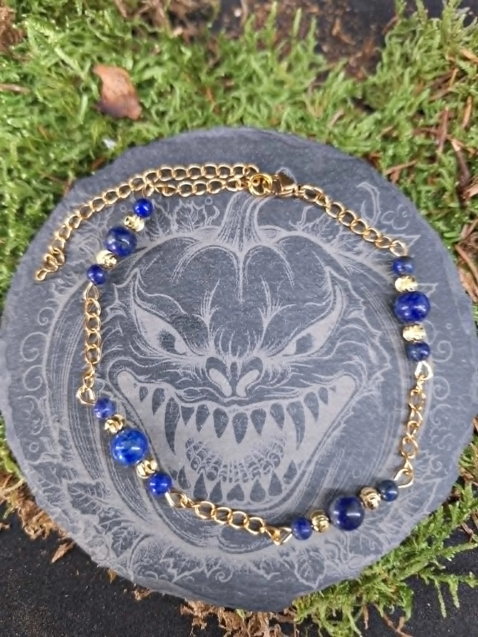Bracelet Cheville Lapis Lazuli 6mm / 4mm acier inoxydable